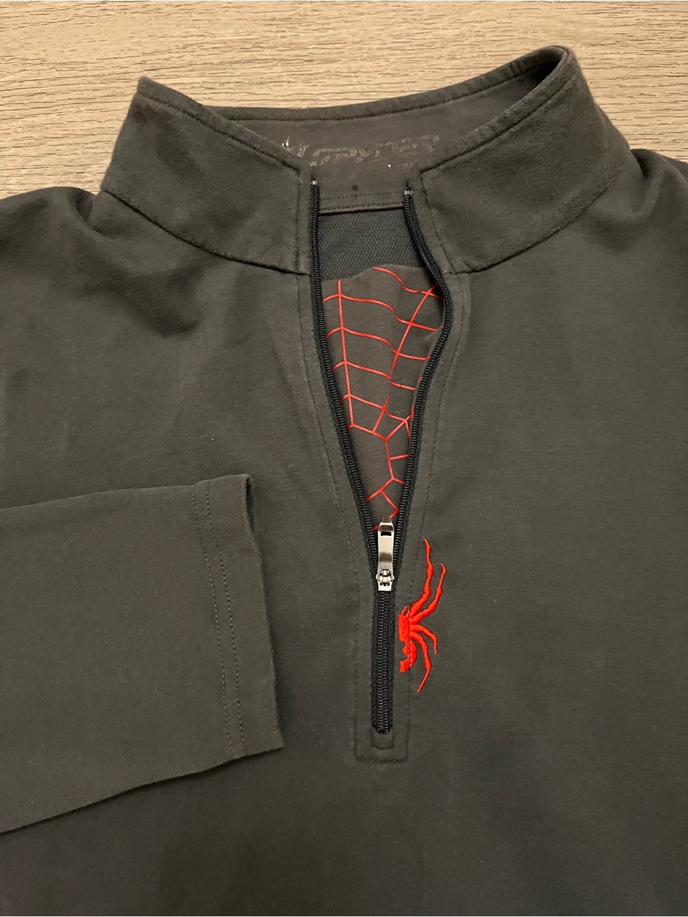 Spyder Grey Performance Quarter-Zip Pullover with Red Spider Detail